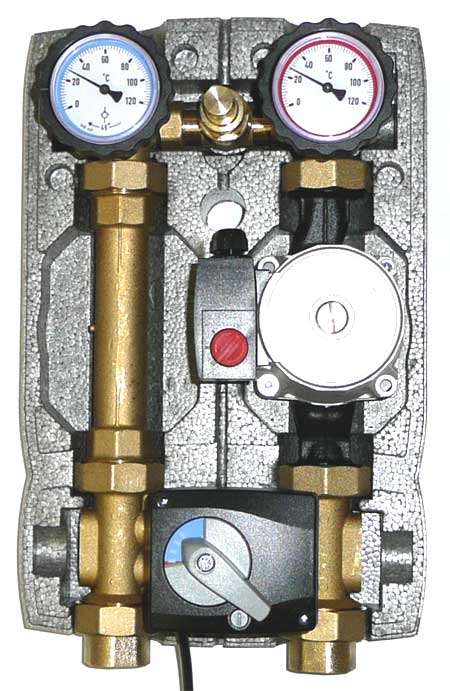 Pumpengruppe mit 4-Wege-Mischer, mit &Uuml;berstr&ouml;mventil, mit Pumpe Wilo Star RS25/6 und Mischermotor