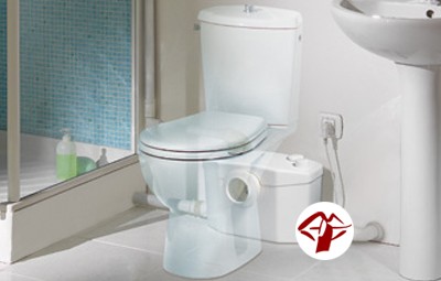 Kleinhebeanlage Sanipro XR, zur Aufstellung direkt hinter einem Stand-WC, mit zus&auml;tzlicher Anschlu&szlig;m&ouml;glichkeit f&uuml;r Waschtisch, Dusche, Urinal oder ...