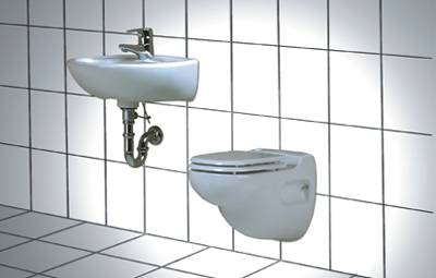 Wandh&auml;ngendes WC Sanicompact Star, pergamon mit integrierter Kleinhebeanlage sowie Wassersp&uuml;lung und gesteuerter Pumpe